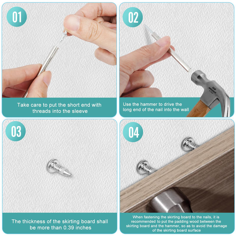 [Australia - AusPower] - 300 Pcs Krttwwx Double-Head Skirting Thread Seamless Nail, Double-Headed Nails, Invisible Screws & Specific Sleeve Tool, for Seamless Skirting Thread with Solid Wood Baseboard. 