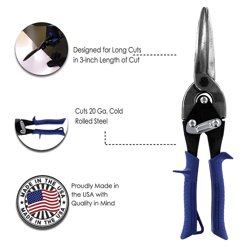 [Australia - AusPower] - MIDWEST Power Cutters Long Cut Snip - Straight Cut Regular Tin Cutting Shears with Forged Blade & KUSH'N-POWER Comfort Grips - MWT-6716A Regular Blade 