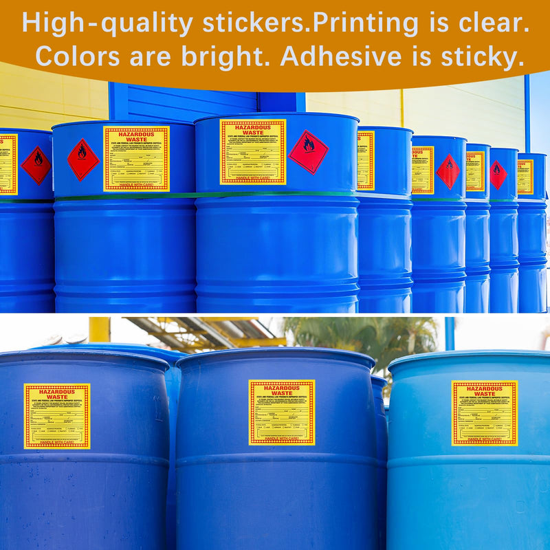 Pack of 50 Hazardous Waste Identification Stickers Label, Federal Laws Prohibit Improper Disposal, Handle with Care, 6"x6"