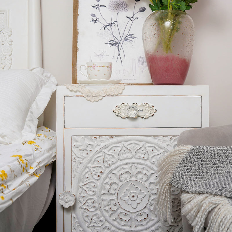SOFFEE DESIGN 4pcs Vintage Cabinet Pull Drawer Handle, Distressed Closet Handle with Clear Resin Knob, Antique with Mounting Screws for Cupboard, Kitchen Furniture - White 4pcs White Short