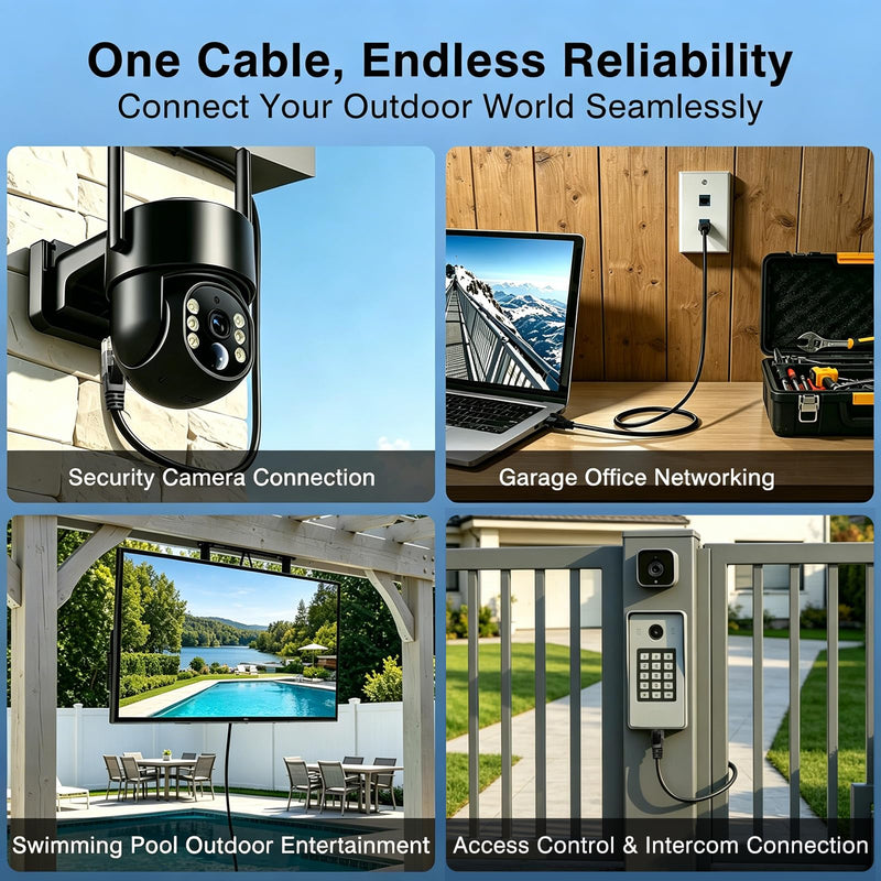Ercielook Cat6a Outdoor Ethernet Cable150ft, High Speed 24AWG 10Gbps CCA UTP Network Cable, Direct Burial LLDPE UV Jacket LAN Cable for Router, Modem, POE Camera 150FT Black