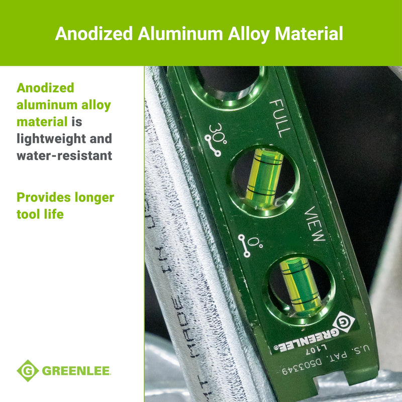 [Australia - AusPower] - Greenlee L107 Electrician's Magnetic Torpedo Level with Conduit Bending Offset Aid, Green 