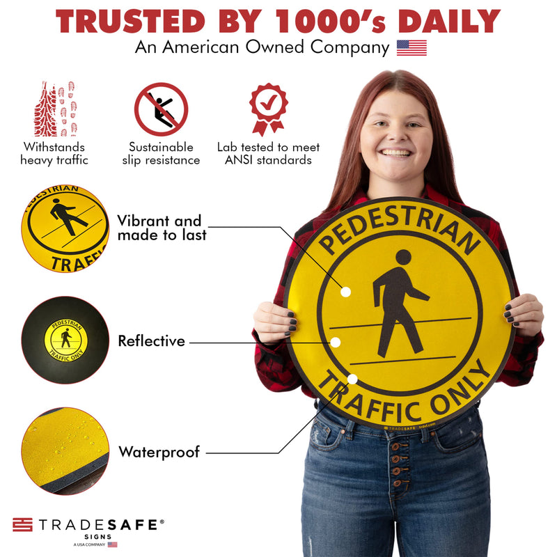 [Australia - AusPower] - TRADESAFE Pedestrian Traffic Only Anti-Slip Floor Sticker - Pedestrian Safety Caution Sign, Peel and Stick Adhesive Vinyl Sign, ANSI-Compliant, 17” Diameter Round Sticker 