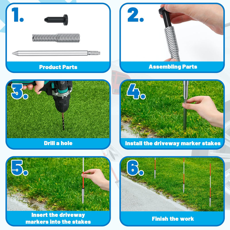 Zonon 3 Pcs Driveway Marker Stake with Spring Back Action Driveway Markers Reflectors for Snow Poles or Rods and Student Drivers, Reflective Silver
