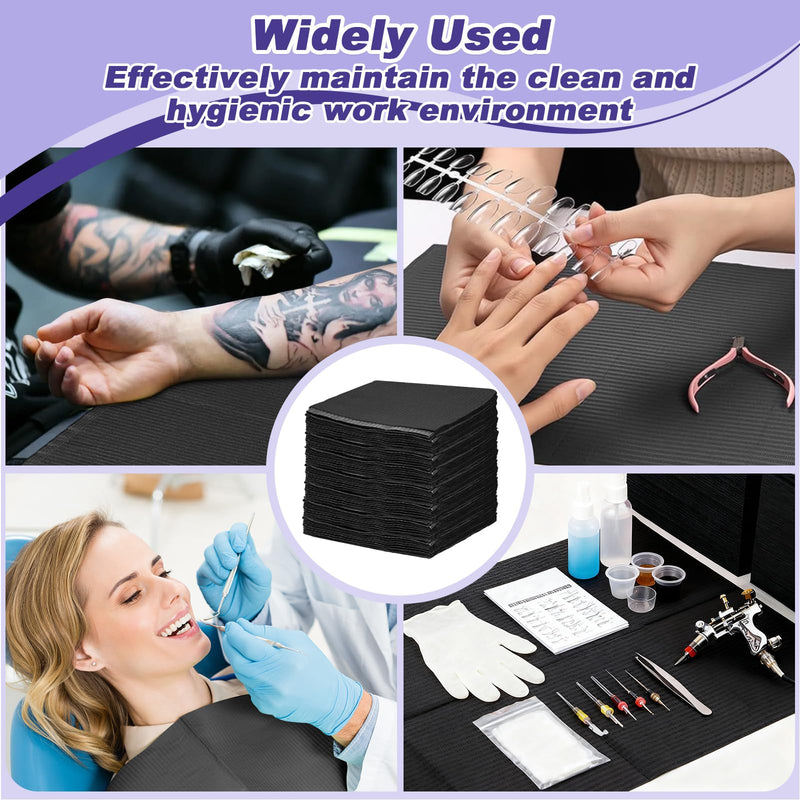 125 x Disposable Dental Bibs, 34 x 45 cm Dental Sheet Tattoo Underlay, 3-Layer Waterproof Protection Paper Tablecloth Accessories for Tattoo Applications, Nail Salon, Eyelash Technique, Tattoo