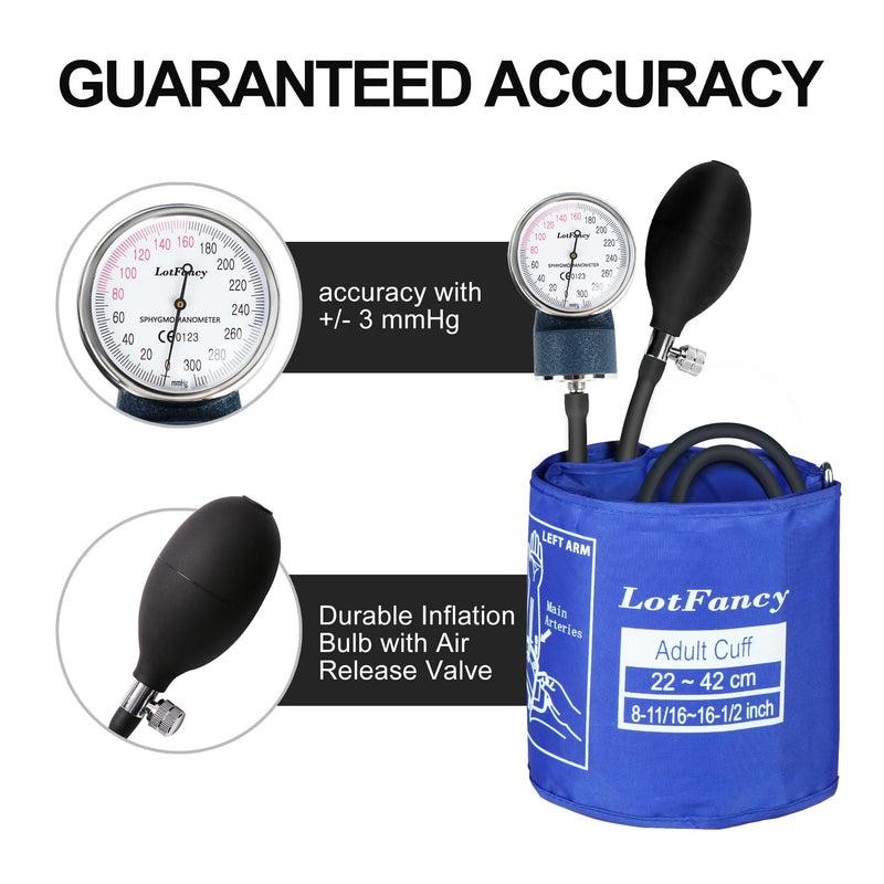 [Australia - AusPower] - LotFancy Aneroid Sphygmomanometer, Professional Manual Blood Pressure Cuff, Adult Cuff 8.5"-16.5", Calibrated BP Gauge, with Zipper Case, Blue 
