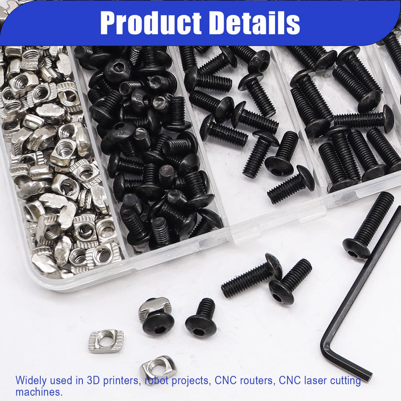 [Australia - AusPower] - Taiss 210PCS M5 T-Nuts Screws Kit,Hammer Head T Slot Nut for 2020 Series Aluminum Extrusion,M5 Button Head Socket Cap Head Screws,Nut and Screw Kits 210PCS T-Nuts Screw Kit 
