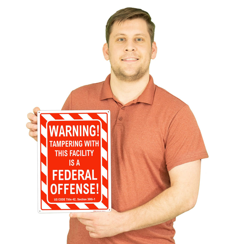 Brimar - 10" x 14" - Warning Tampering Facility Is A Federal Offense Sign - .040″ Rust-Free Aluminum - High Visibility - Easy Installation