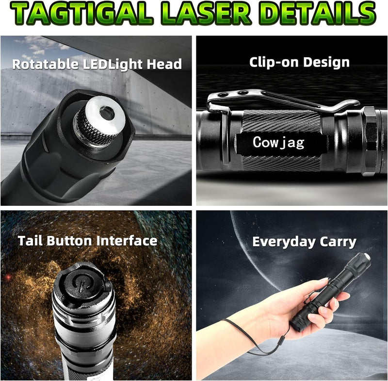 [Australia - AusPower] - Cowjag Green Laser Pointer High Power Flashlight, Long Range Laser Flashlight, Rechargeable Flashlight, Single Push On/Off, with Carrying Case (Green Light) 