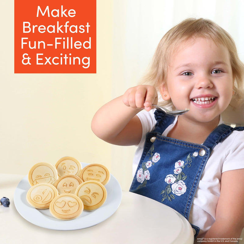 Official Emoji License Large Pancake Pan & Nonstick Griddle, 7 Mini Smiley Face Shapes, Heavy Duty Stovetop Skillet, Fun Pancake Maker for Kids Summer Breakfast, Sleepovers, Parties & Family Brunch