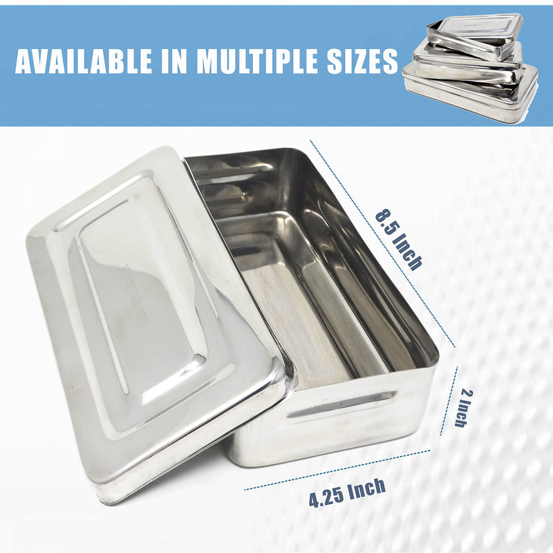 [Australia - AusPower] - Stainless Steel LAB Dental Sterilizer Instrument Box, Organizer Jewelry/Tools Storage Tray with Lid - 8.5L x 4.25W x 2H 