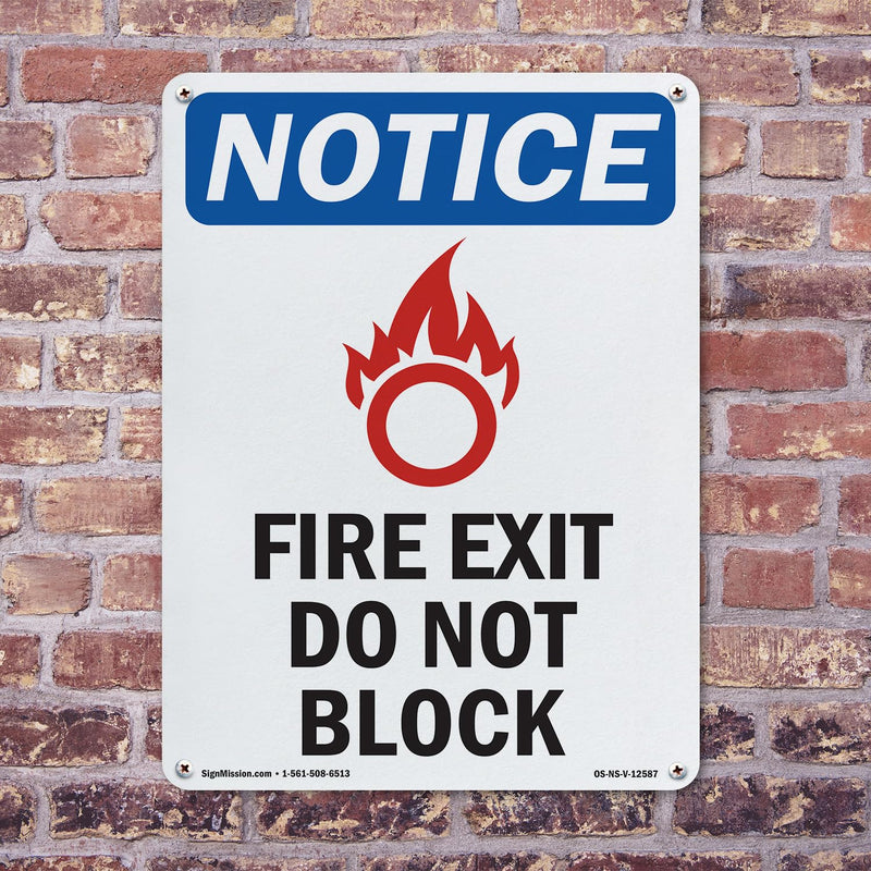 Fire Exit Do Not Block OSHA Notice Rigid Plastic Sign 10 Inch x 7 Inch - 5 Pack 5 Pack of 10" x 7"