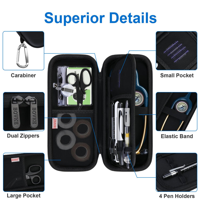 [Australia - AusPower] - BOVKE Stethoscope Case Set Nurse Tool Kits Carrying Bag Case with Medical Supplies, Black+Black 