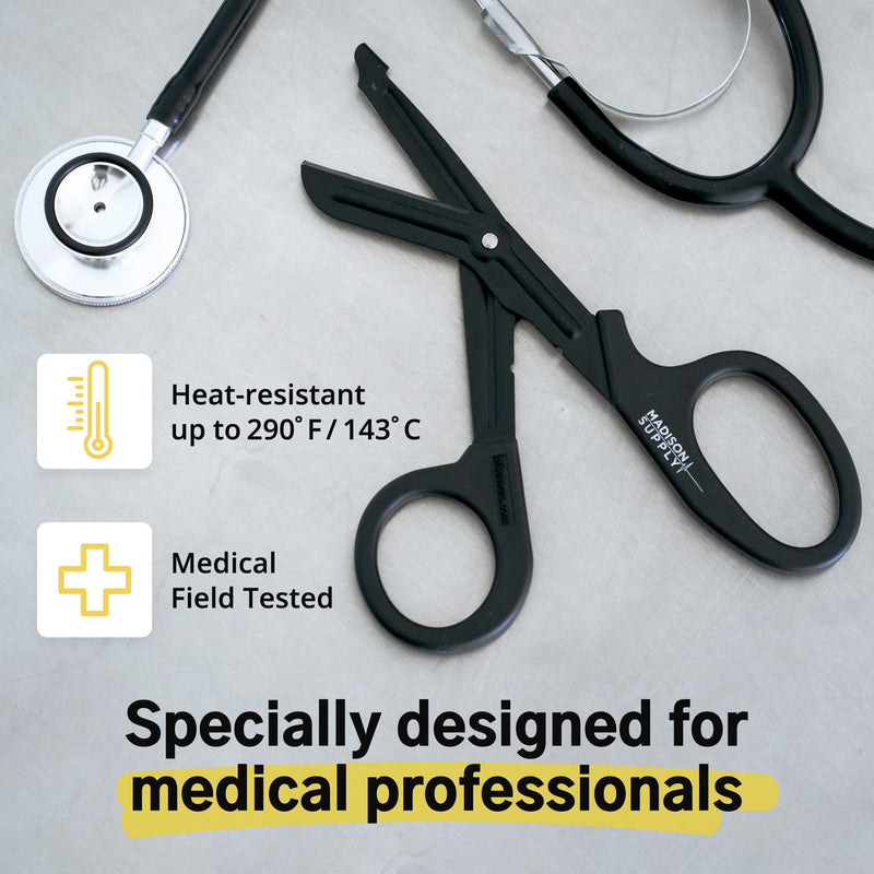 [Australia - AusPower] - Madison Supply Medical Scissors, EMT and Trauma Shears - 7.5 Inch Premium Quality Stainless Steel Bandage Scissors - Premium Medical Shears - Fluoride-Coated with Non-Stick Blades - 2 Pack (Black) 2-Pack Black Handle/Black Coated Blades 