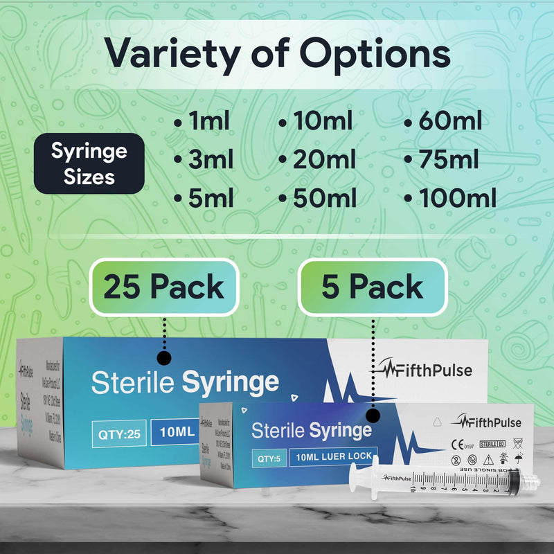 [Australia - AusPower] - 10 ml Syringe without Needle - 5 Pack of Individually Wrapped Disposable Syringes - Good for Medical, Scientific Lab, Home Use, and More - Sterile Luer Lock Syringes 10 ML 5.0 