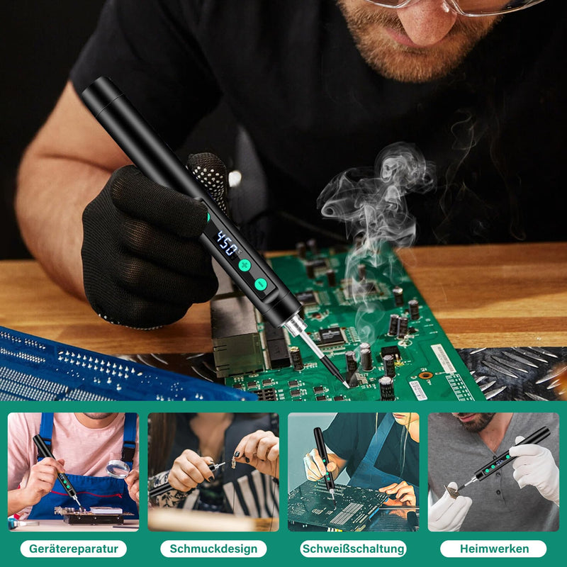 [Australia - AusPower] - KKMOL Wireless Soldering Iron Set, USB Battery Soldering Iron with LCD, Temperature Adjustable 180 ℃-450 °C, 3 Soldering Tips, Soldering Wire, Soldering Set for Welding Repair - Black 