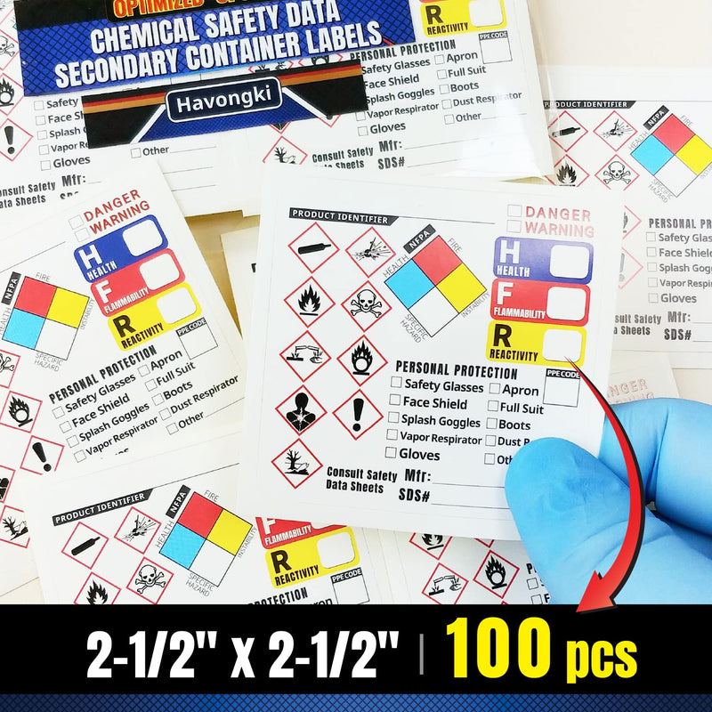 2-1/2'' x 2-1/2'', Optimized GHS Labels Hazardous Chemical Safety Data Stickers - HAZCOM Secondary Container HMIS OSHA MSDS Hazard NFPA SDS MSD Hazmat Sheet 100 Labels, 2-1/2" X 2-1/2"