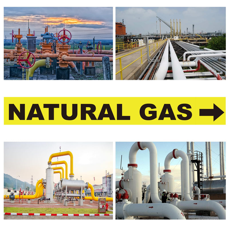 12 Pack Natural Gas Pipe Labels With Arrows, Vinyl Stickers Natural Gas Pipe Marking Sticker Sign for Pipes, Heaters and Inspectors(1"x8")