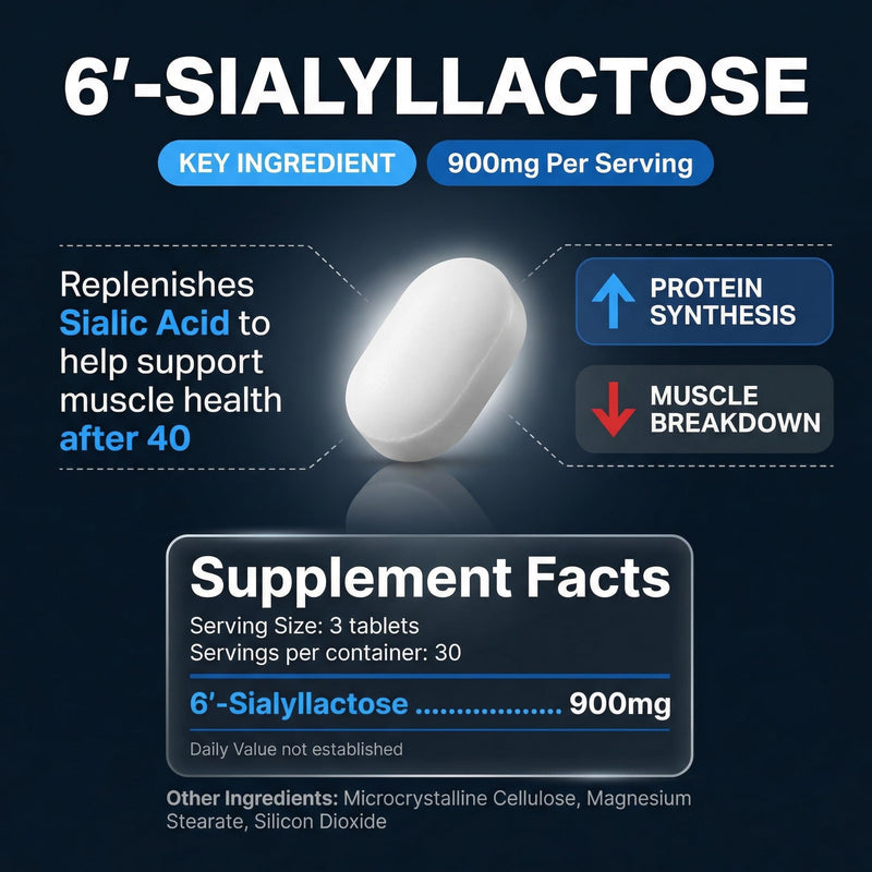 Muscle Health - Made in USA - Enhance Muscle Mass & Strength, Fast Workout Recovery, Reduce Fatigue & Boost Exercise Performance, 6-Sialyllactose (6-SL), 900mg, 90 Tablets (1 Pack) 90 Count (Pack of 1)