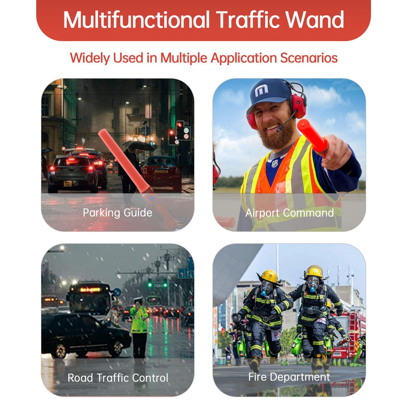 [Australia - AusPower] - 16 inch LED Traffic Control Batons, Signal Traffic Wand with 2pc C Dry-Cell Batteries(Not Include), Safety Air Marshaling Wand for Parking, Airport and Road Traffic Contol, Orange 2PCS 