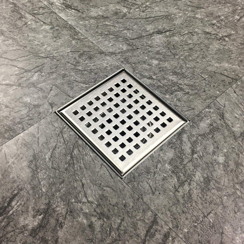 Neodrain Square Shower Drain with Removable Quadrato Pattern Grate, Brushed 304 Stainless Steel Square Drain for Bathroom, with Hair Strainer and Lifting Hook,CUPC Certified (Brushed Nickel, 4 in)