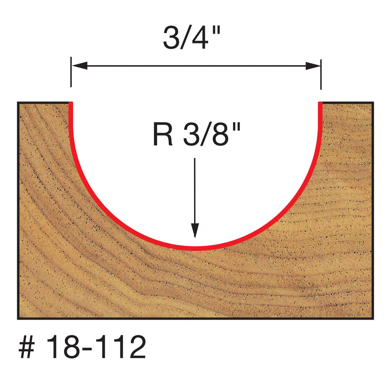 [Australia - AusPower] - Freud 18-112: 3/8" Radius Round Nose Bit, Perma-shield Coating Red, Pack of 1, 3/4-Inch Diameter Round Nose Router Bit with 1/4-Inch Shank 