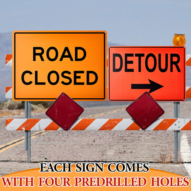 Marsui 3 Pcs Road Sign Kit Include 10” x 14” Right and Left Arrow Detour 12” x 16” Road Closed Sign for Construction Area Caution Danger Safety Security Warning Notice Traffic and Parking