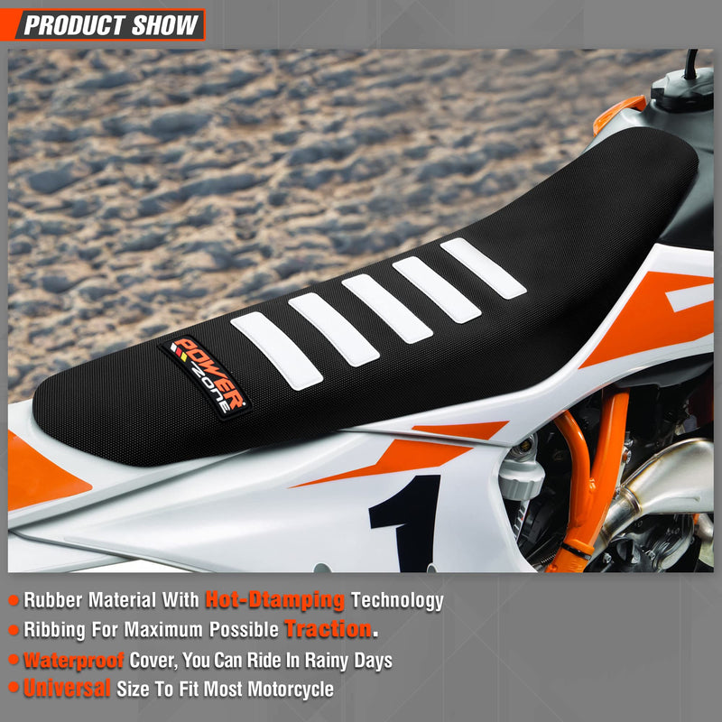 [Australia - AusPower] - Universal Dirt Bike Seat Cover Soft Non-Slip Gripper White Stripe Seat Covers for Motorcycle Black 