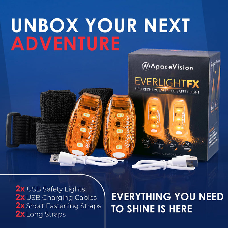 EverLightFX USB Rechargeable LED Safety Light (2 Pack) by Apace - Super Bright Bike Tail Light Works Brilliantly as Running Light for Joggers, Pets, Bicycle Strobe or Rear Clip On Lights Orange