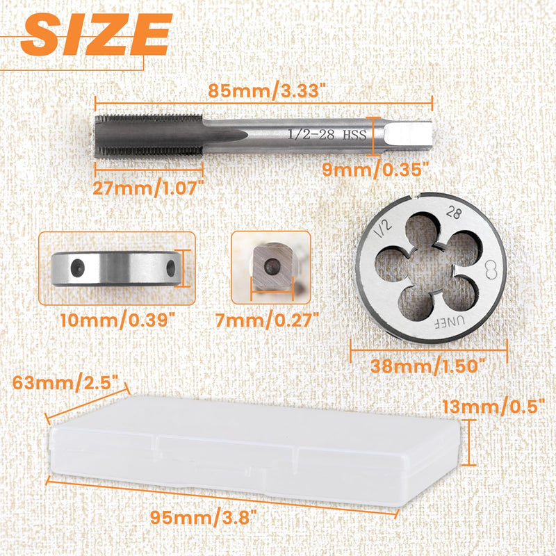 [Australia - AusPower] - LEONTOOL 1/2"-28 UNEF Tap and Die Set, HSS 1/2 x 28 UNEF High Speed Steel Machine Tap with Round Tap Right, Tap and Die Set for 