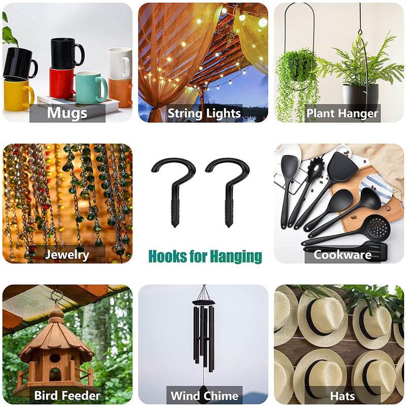 [Australia - AusPower] - 3 Inch Screws Hooks Ceiling Cup Hook Ring Screws for Indoor Outdoor Plant Hangers, Hanging Lights and Wires, Black 30 Pcs 