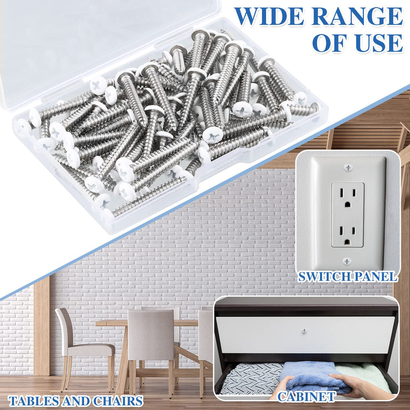 [Australia - AusPower] - 100 Pcs #8 White Pan Head Screw White Sheet Metal Screw Self Tapping Stainless Steel Wood to Metal Screws for Wall Plates Switches Covers Replacement, 5 Sizes 100 