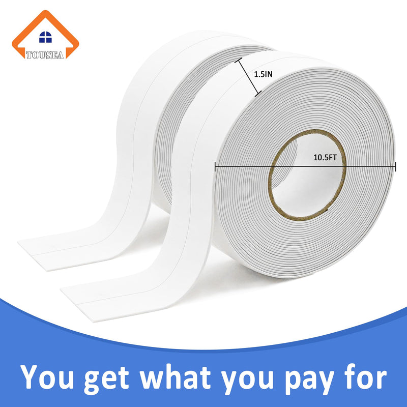Caulk Tape Self Adhesive,Easy to Install Caulking Tape for Bathroom Peel & Stick Caulking Strip Floor Tile Wallpaper Toilet Tub Shower Wall Trim,Waterproof Caulking Sealing Tape for Bathroom,Toilet 2Rolls*White*1.5IN-10.5FT