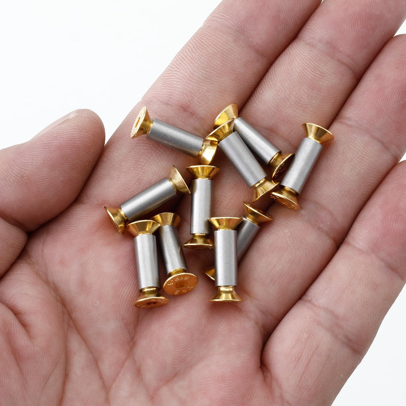 [Australia - AusPower] - 10 Packs Knife Handle Screws Rivets Bolts Fasteners, Gold Hex Flat Head Screws, Knives Maker Screws for Fixing Blade Knife 