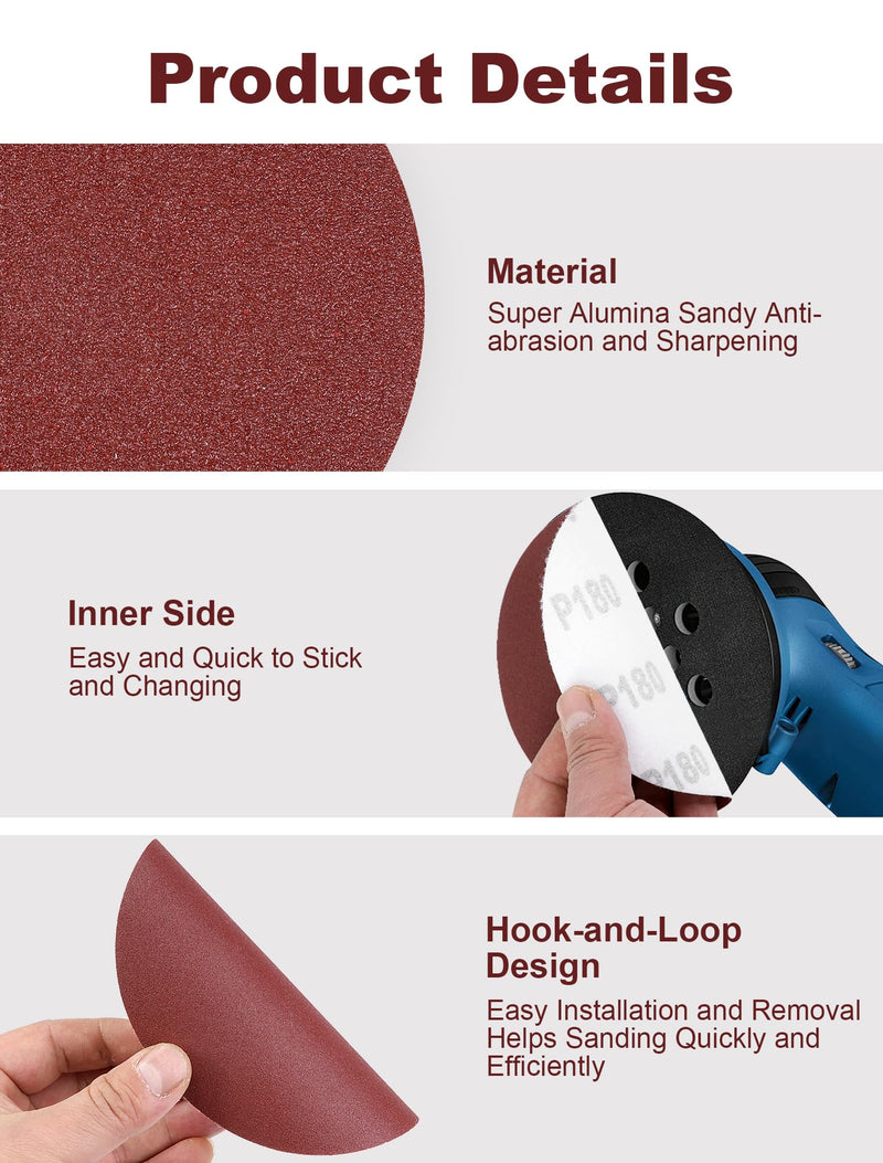 [Australia - AusPower] - 125 mm Eccentric Sandpaper, 80 Grit, 125 mm Sanding Discs for Random Orbital Sanders, 5 Inch Velcro Sanding Sheets for Wood Materials, Chipboard, Metal (Pack of 30) 