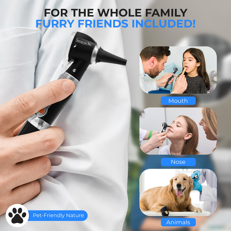 [Australia - AusPower] - SereneLife Fiber Optic Otoscope/Auriscope | Home Ear Inspection Tool DIY, 3X Magnification, Bright LED, Includes Reusable Ear Tips, Travel Case, Battery Operated | For All Ages & Pets 
