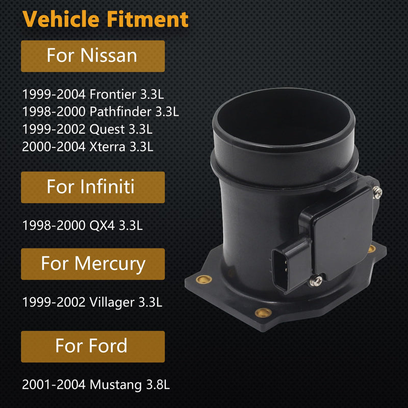 Mass Air Flow Sensor Maf Meter Compatible with Infiniti QX4 98-00 & Mercury Villager 99-02 & Nissan Frontier 99-04; Pathfinder 98-00; Quest 99-02; Xterra 00-04 Replace OE 22680-5J000 86-50014