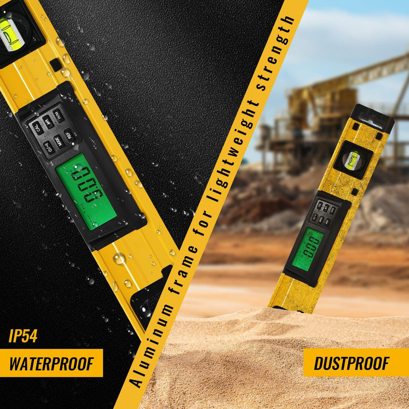 [Australia - AusPower] - 24 Inch Smart Digital Level, LCD Screen Magnetic Electronic Level Tool with Batteries & Case, IP54 Dust and Waterproof Digital Torpedo Level & Protractor, 24" Precision Slope Leveler Measurement Tool 