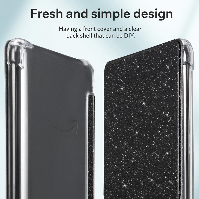 [Australia - AusPower] - CoBak Case for Kindle Paperwhite - New PU Leather Cover and Clear Soft Silicone Back Cover with Auto Sleep Wake Feature for Kindle Paperwhite Signature Edition (6.8" 11th Generation 2021 Released) L-Glitter Black 