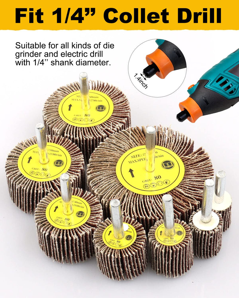 [Australia - AusPower] - 8 Pcs Flap Wheel Sander Set, 1/4" Shank 8Size Flapper Wheel, SHITIME Long-Lasting Cylindrical Shape Sanding Wheel for Removing and Polishing Rust Paint(80 Grit) 8 