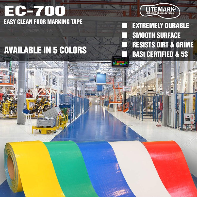 LiteMark Duramark EC700 Floor Marking Tape for Concrete and Pavement | Industrial Marking Tape for Warehouses | Long-Lasting | High Durability (White), 3 Inch X 18 Feet