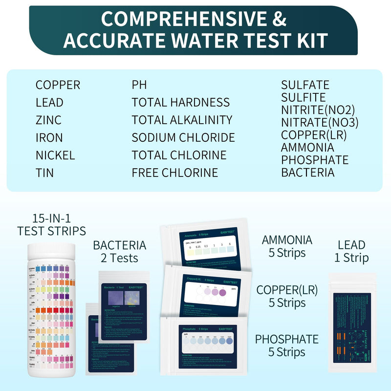 [Australia - AusPower] - EASYTEST 20 in 1 Drinking Water Test Kit - Well Water Testing Kit - Water Test Strip for House Water for pH, Hardness, Chlorine, Lead, Iron, Bacteria & More 20 in 1 Drinking Water Testing Kit 