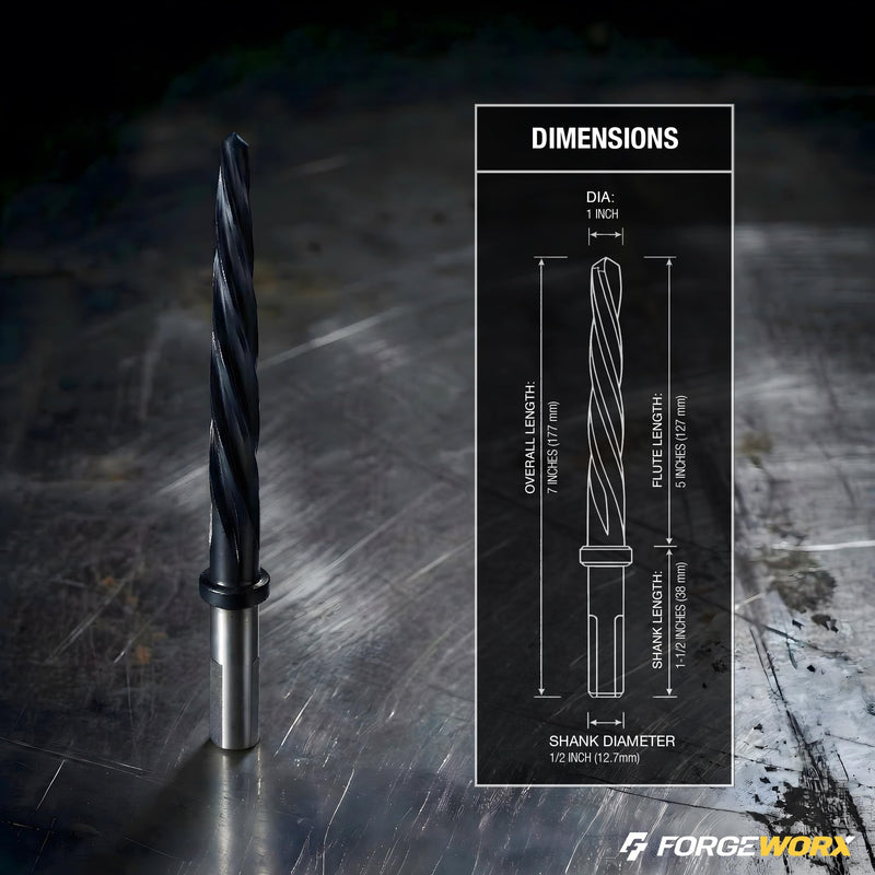 1 Inch x 6-7/8 Inch Bridge Reamer 1/2 Inch Shank Tapered Reamer, TiAlN Coating Construction Reamer for Metal (1” x 6-7/8”) 1" x 6-3/8"