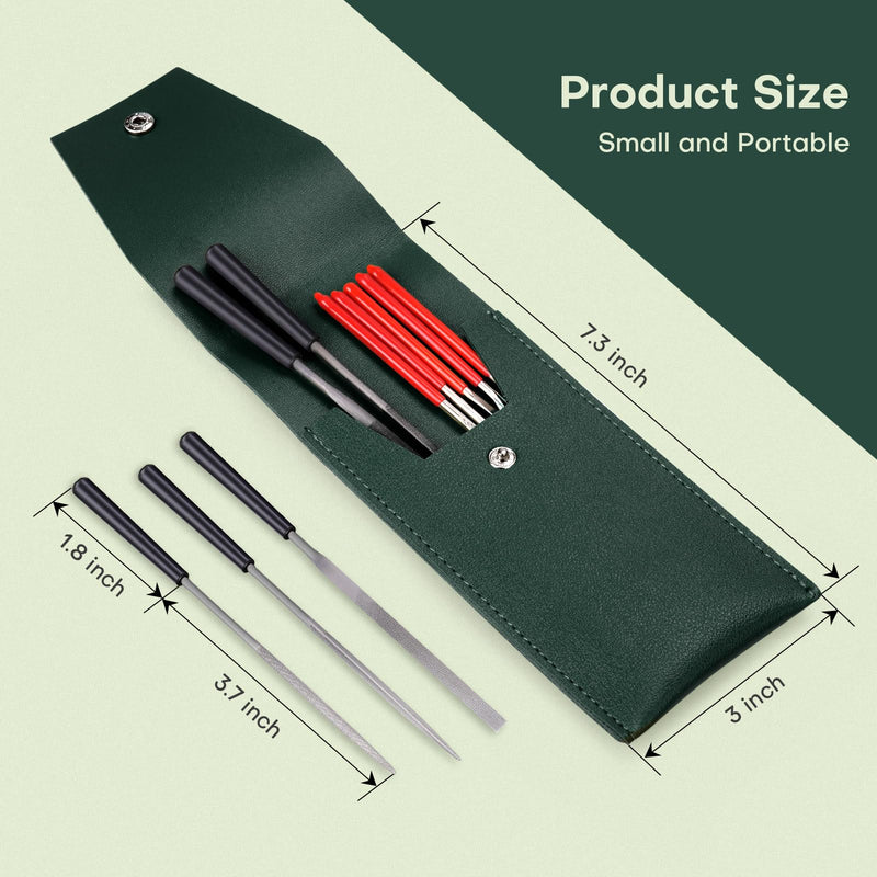 [Australia - AusPower] - 5pcs Mini Diamond Needle Files and 5pcs Mini Steel Needle Files,Packed in Synthetic Leather Case,for high Precision Sanding Work on Wood,Plastic,Metal and Jewelry Carving Red and Black 