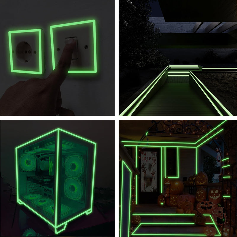 [Australia - AusPower] - Glow in The Dark Tape 33FT x 0.5 Inch Long-Lasting Bright Fluorescent 8 Hours Glow Tape, Strong Adhesive Warterproof Glow in The Dark Stickers for Night Decorations, Stairs, Walls and Exit Sign 33FT x 0.5IN 