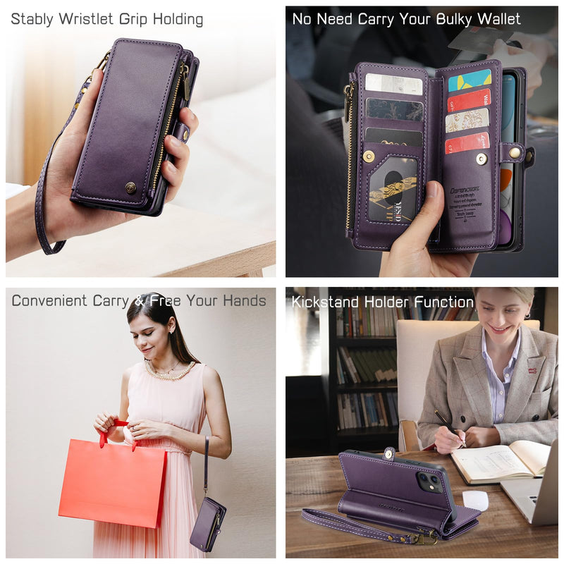 [Australia - AusPower] - Defencase for iPhone 11 Case, RFID Blocking for iPhone 11 Wallet Case for Women and Men with Card Holder, Zipper Pocket Magnetic Flip PU Leather Protective Cover for iPhone 11 Phone Case 6.1, Purple Elegant Purple 