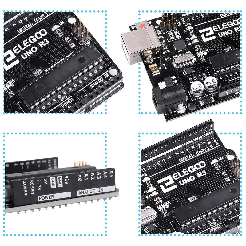 ELEGOO UNO R3 Microcontroller Board with USB Cable Compatible with Arduino | Development Board 16MHz, 32KB Flash, 14 Digital I/O, 6 PWM Outputs, RoHS, for Maker & DIY Projects