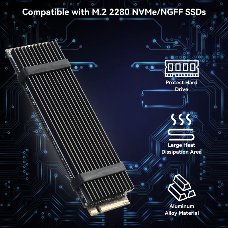 ELUTENG M2 SSD Heatsink 5-Piece Cooler Set Heatsink with Silicone Thermal Pad, 2280 NVME NGFF Aluminum M2 Heatsink Suitable for PC/PS5/PS5 Slim Installation, 73 x 33 mm x 3 mm, Black 5 pieces black