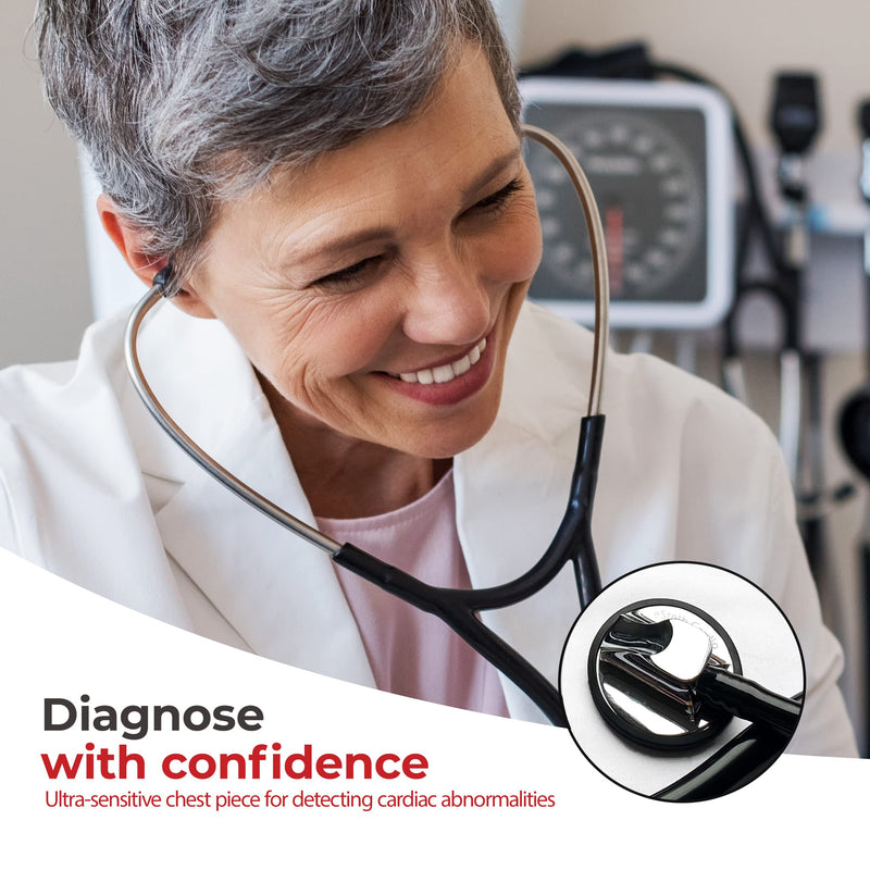 [Australia - AusPower] - eSteth eSteth Cardiology Stethoscope - Ultra Sensitive Professional and Broad Single Head Diaphragn - Extra Ear Tips - 30" Flexible Tubing, Black Stethoscope 