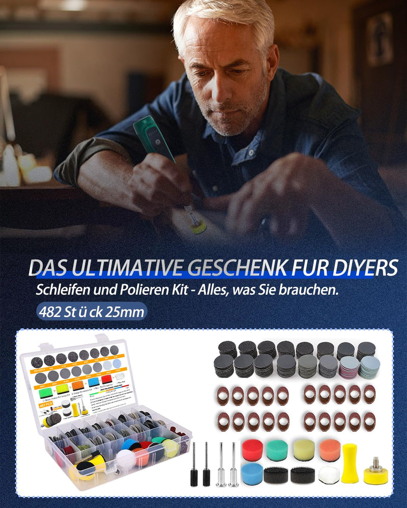 Pack of 482 Sanding Discs 25 mm Wet Sandpaper, Sanding Sleeves Set with Grit 60-10000 for Dremel Sanding Attachments, Polishing Attachments, Cordless Screwdriver for Dremel Accessories Attachments, Wood, Resin 25 mm, 482 pieces